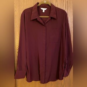 Nine West Women’s Button Up, LS Shirt, Burgundy, 2X